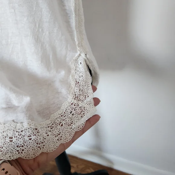 Sezane Off White Linen Top Shirt Scalloped Crochet Detailing Size Medium - Picture 4 of 10